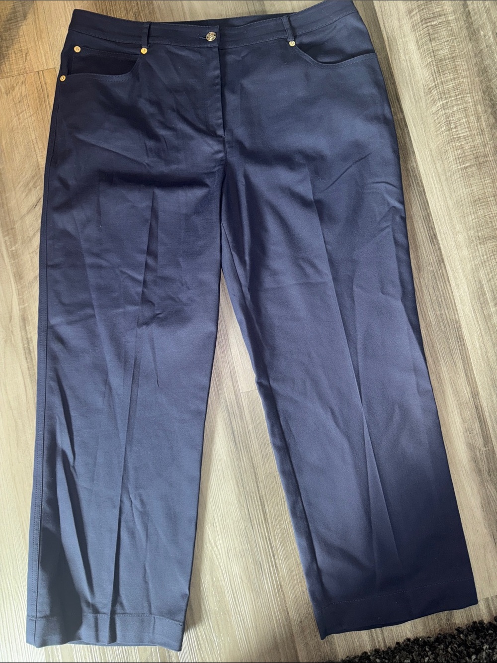 St. John 14 navy blue dress pants womens ankle business work wear casual gold